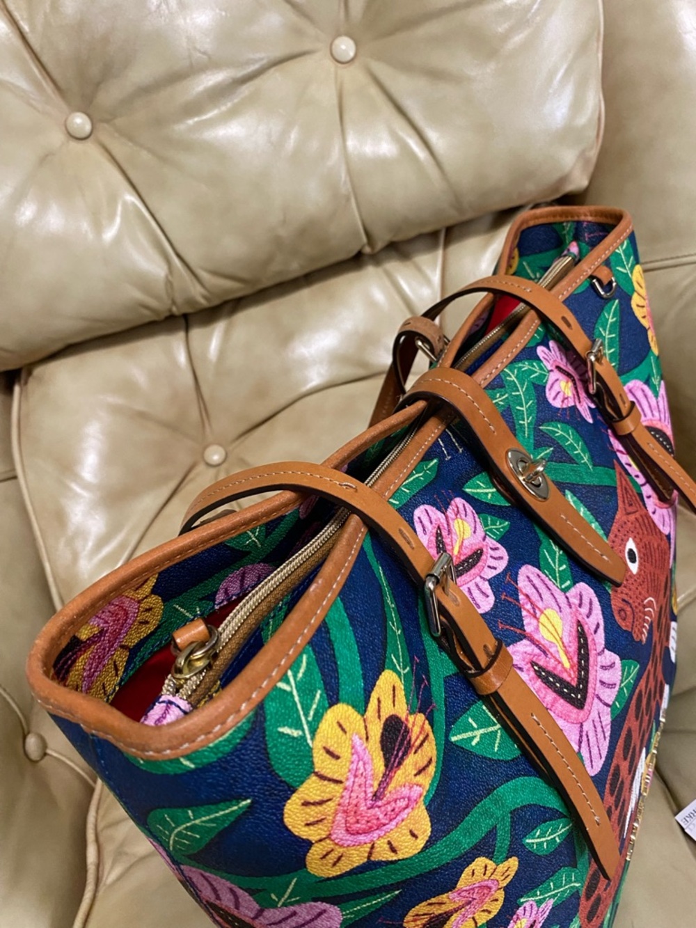 RARE Dooney Bourke Islamorada Large Bag Dover Tote Tropical Panama Jungle - Picture 5 of 14